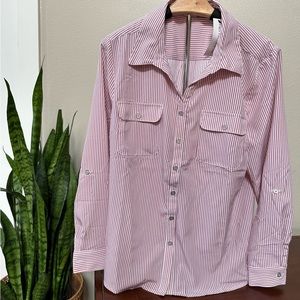 NWT NOTATIONS Womens Pink Button Down Blouse Tunic Shirt Roll Tab Sleeve size L